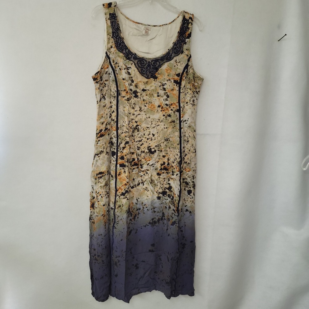 Reba Dress Womens 16 Rayon Beaded Tank Midi Sleeveless Lined Ombre Tie Dye